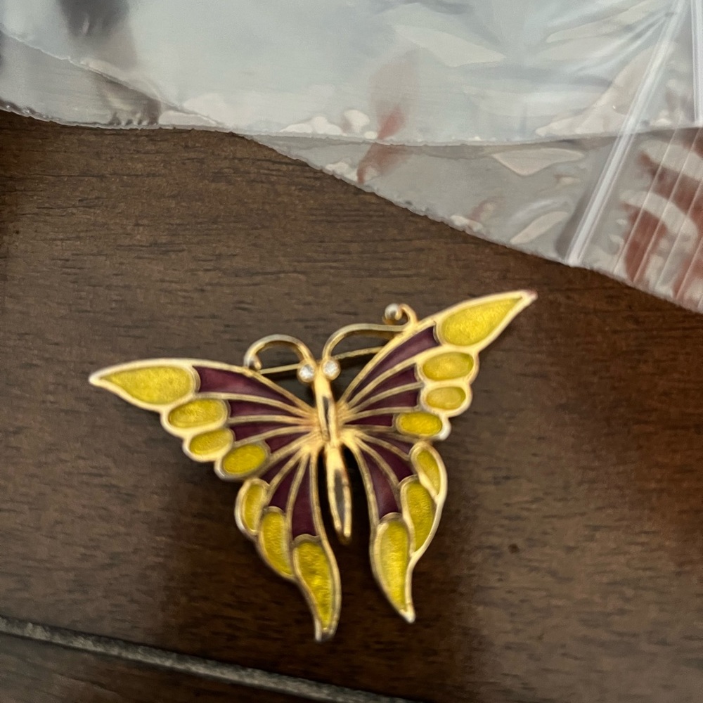 SFJ Vintage brooch signed enamel butterfly
